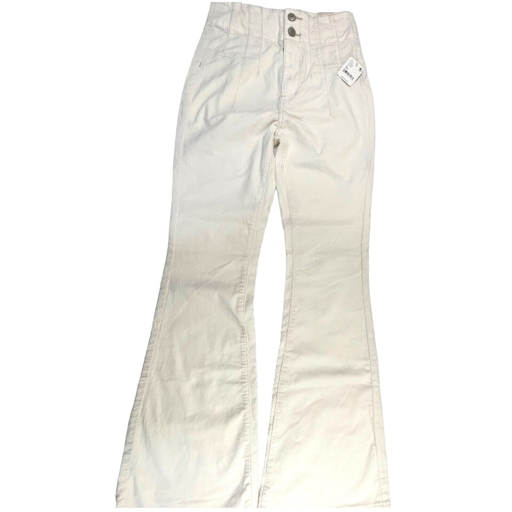 NEW Free People Jayde Corduroy High Rise Flare Pant Size 26 Retro Stretch Cream